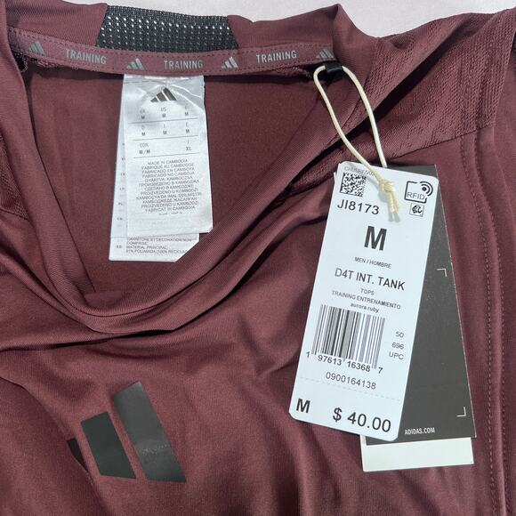 Adidas Men’s Training Tank Top M Burgundy Sleeveless Gym Shirt ClimaCool NWT $40 - Picture 4 of 9